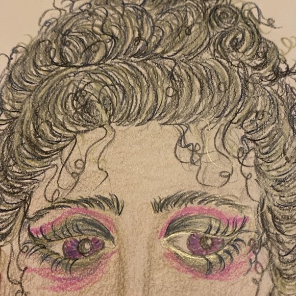 Unframed Original Drawing Illustration Potrait of a Young Girl in Pencil Crayon - Picture 4 of 6